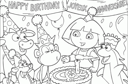 Dora on Dibujo De Cumplea  Os Para Colorear Con Dora Y Sus Amigos   Dibujos De