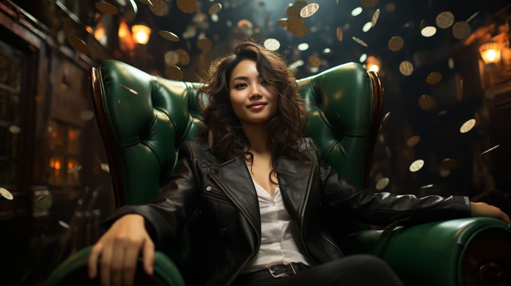 coins raining on woman