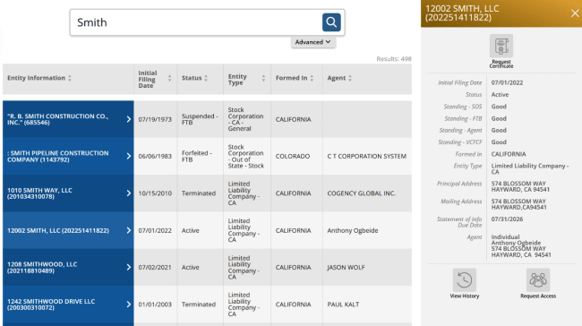 California Basic Search Information