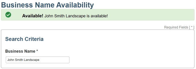 New Jersey Business Name Availability Results