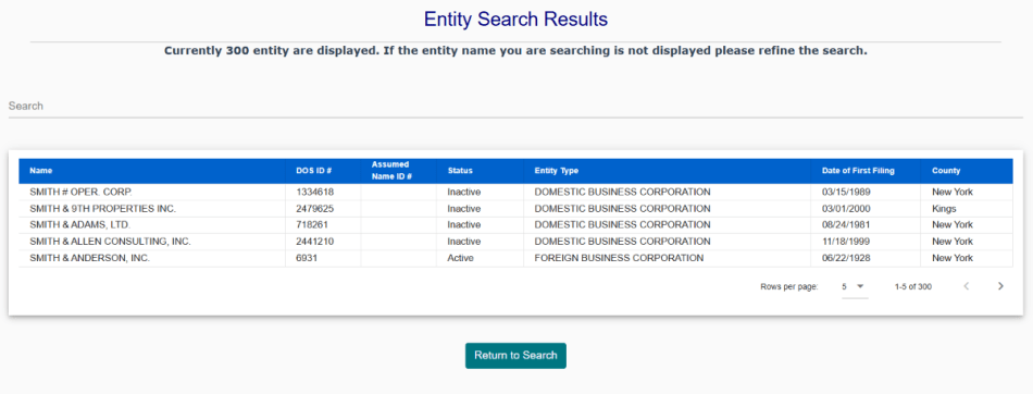 new york business entity search results