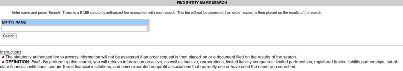 Texas SOSDirect Entity Name Search