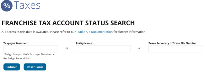 Texas Franchise Tax Search Homepage